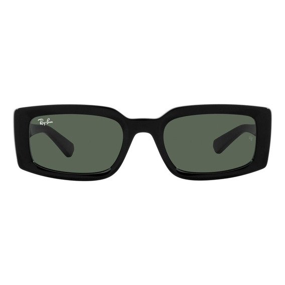 Anteojos de sol Ray-Ban Kiliane Bio-Based Rb4395 6677/71 54 M, diseño Retangular, color negro con marco de acetato color negro brillo, lente verde de cristal clásica, varilla negra de acetato