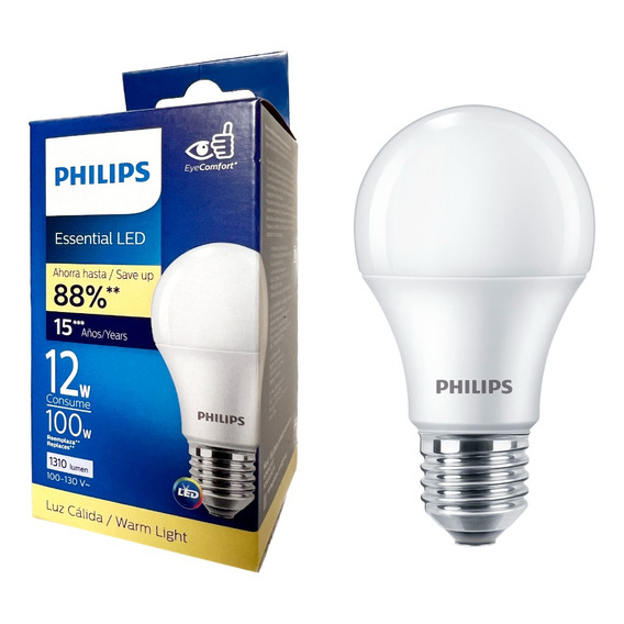 Paquete De 6 Focos 12w Led Philips 3000k Luz Cálida