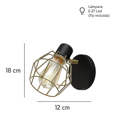 Aplique 1 Luz Diamante Negro Con Bronce Vintage Apto Led E27