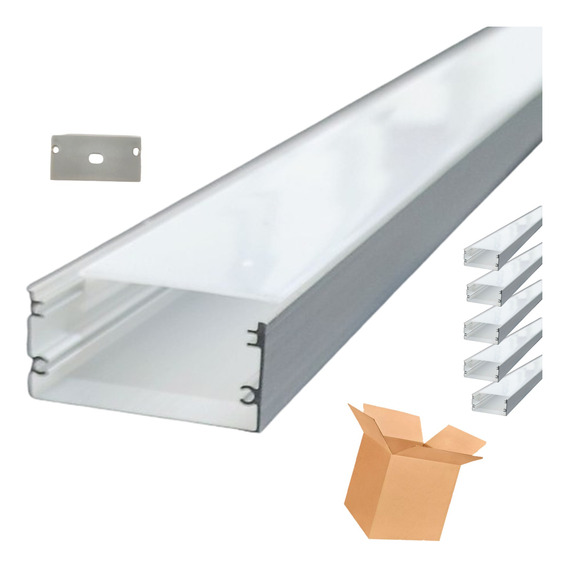 5 Pz Perfil Aluminio Para Tira Led 1.5m X 4cm Sobreponer