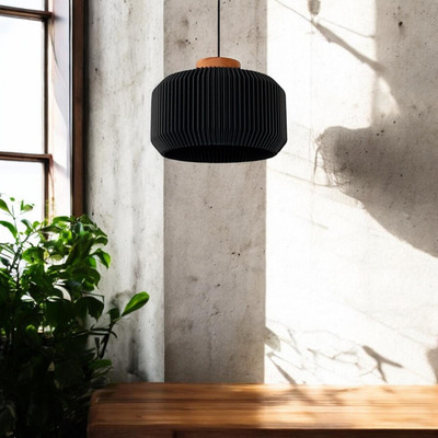 Colgante Teo Negro 30cm Sustentable Con Madera 3d Lmp