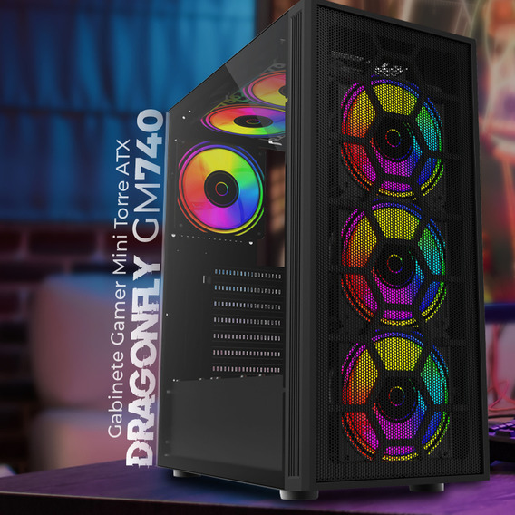 Gabinete Gamer Balam Rush Dragonfly Ii Mesh Gm740 Atx Media Torre 4 Fan Rgb Cristal Templadousb 3.0 Negro Br-935982