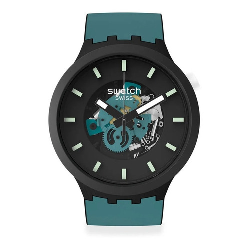 Reloj Swatch Big Bold Night Trip De Silicona Para Hombre Ss Color de la malla Petróleo Color del bisel Negro Color del fondo Transparente