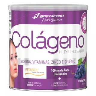 Colágeno Hidrolisado Tipo 1 Acido Hialuronico Biotina 200g Sabor Uva