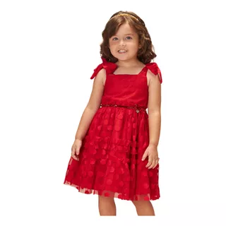 Vestido Infantil Menina Vermelho Com Tule Bambollina Bb1231