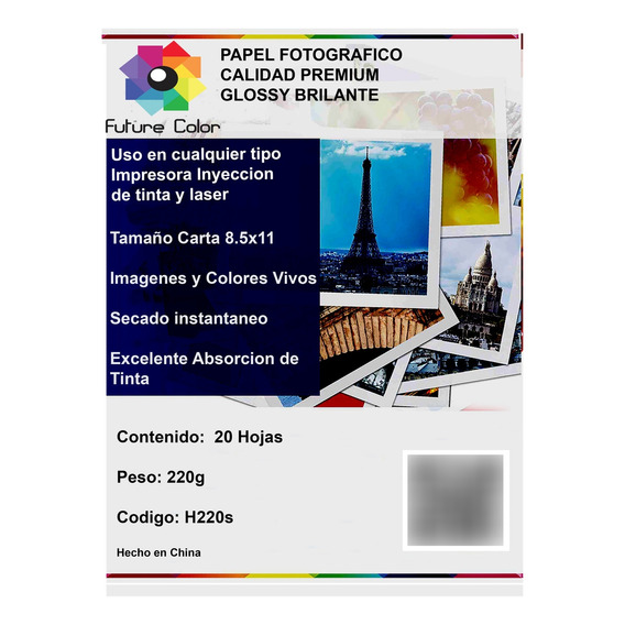 6 Papel Fotográfico Premium Glossy 8.5*11 Carta 220gr 20 Hoj