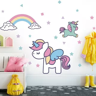 Vinil Decorativo Unicornio Estrellas Y Arcoíris Sticker 06 Color Multicolor