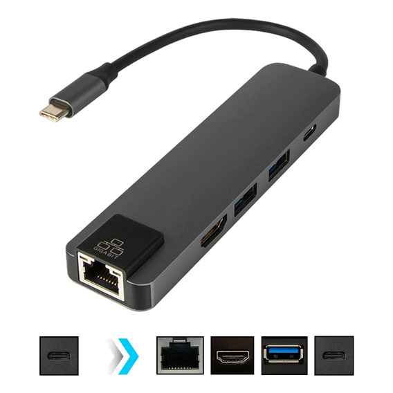 Adaptador Tipo C / A - Red + Hdmi + Usb 3.1 