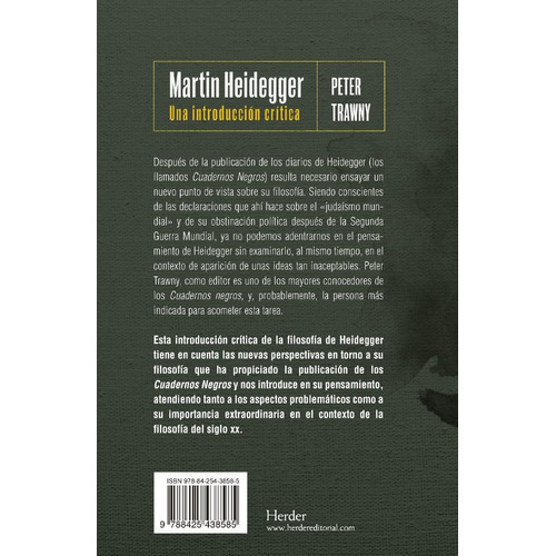 Martin Heidegger Una Introducción Crítica Peter Trawny