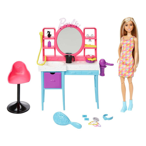 Barbie Totally Hair Set de Juego Salón de Belleza para niñas de 3 años en adelante