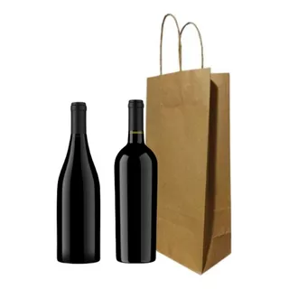 100 Sacola Papel Kraft P/ 2 Garrafas Vinho + Fundo + Divisor