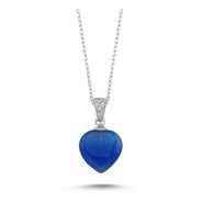 Fino Collar De Plata .925 Forma Corazón Ágata Azul