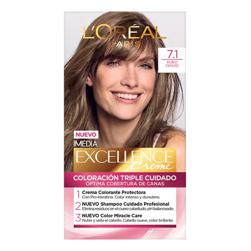 Kit Tinta L'Oréal Paris  Excellence Tintura L'Oréal Excellence Creme tono 7.1 rubio cenizo para cabello