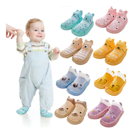 4pcs Calcetines Para Bebe Niño Ropa Antideslizante Zapatos