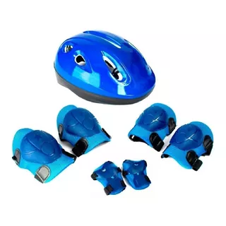Kit De Protección Casco Rodillera Codera Ajustable Azul