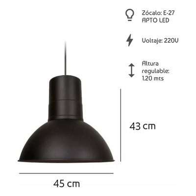 Lampara Colgante Galponero Grande 45cm Bar Barras Apto Led 