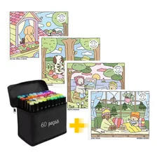 Kit Bobbie Goods Livro De Colorir Original + Canetas Touch Marcadores Permanentes Pontas Duplas 60 Cores