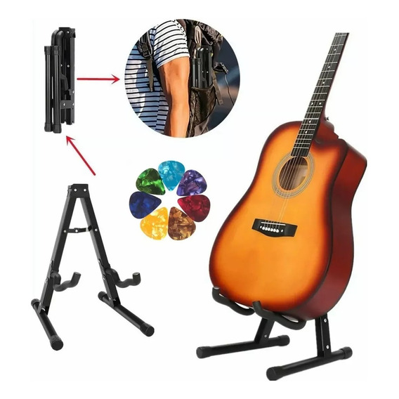 Base Soporte Para Guitarra O Bajo Metálico Con 8 Plumillas