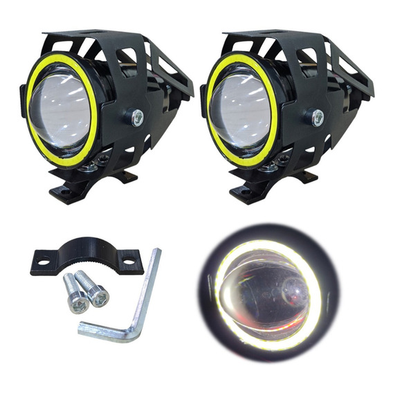 Par Exploradoras Moto Faros Auxiliares Ojo De Angel Blanco