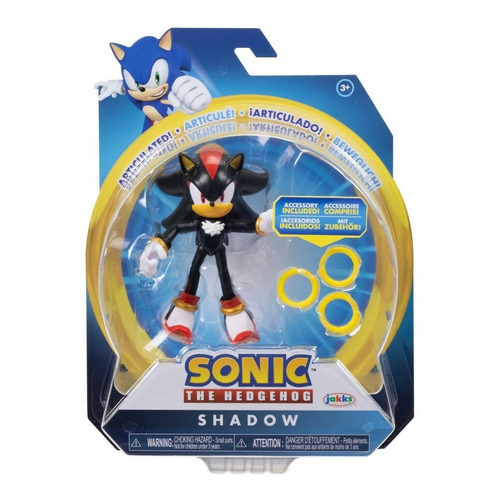 Figura Sonic The Hedgehog, Shadow Con Anillos. Articulada