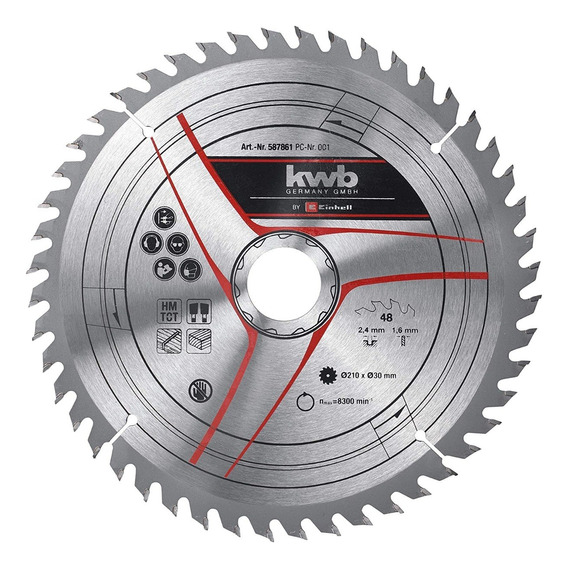 Hoja De Sierra Ingletadora 210 X 30mm Kwb Einhell 48 Dientes Color Metalico