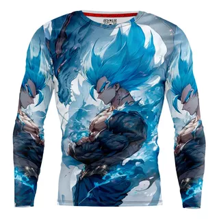 Playera Caballero Manga Larga Goku Azul Dragón