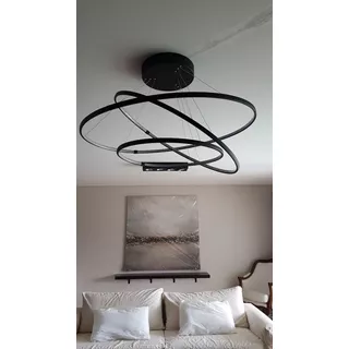 Lampara Colgante Led 3 Anillos Luces 126w Negro Diseño Arg