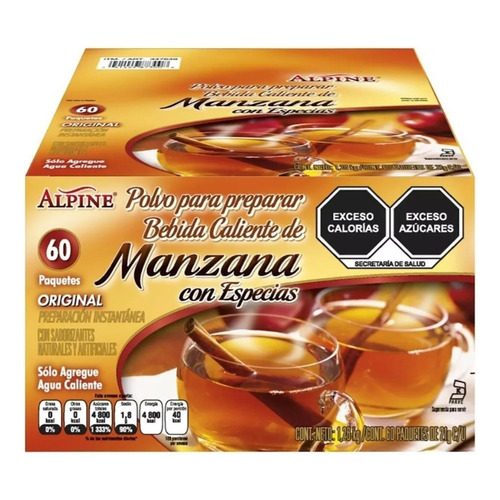 Bebida En Polvo Sabor Manzana 60 Sobres Alpine