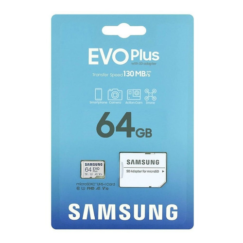 Memoria Micro Sd Samsung Evo Plus 64gb 4k 130mb/s Vmb-mc64ka