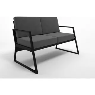 Sofa Industrial Ferro E Madeira Estofado Vintage Estilo Nórdico Hiper Moderno E-led Preto Com Cinza