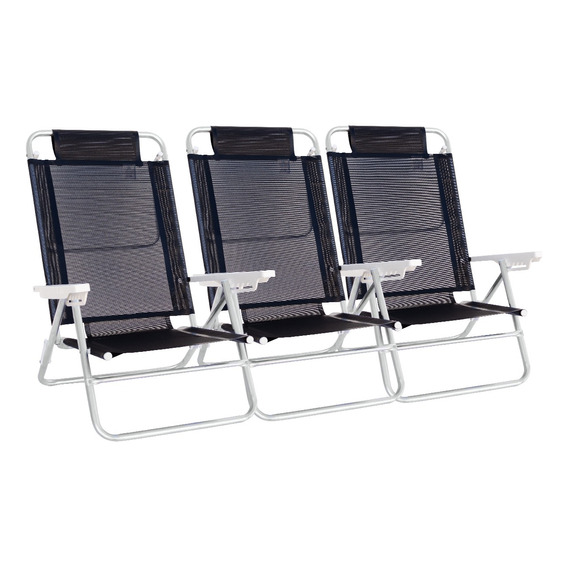 Reposera Sillón Summer X 3 Playa Camping 6 Pos. Aluminio Mor