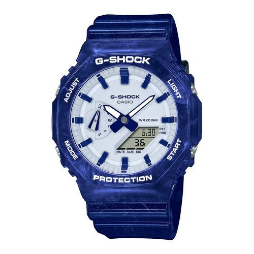 Reloj Casio G-shock Ana-dig, Original E-watch Ga2100bwp2a Color De La Correa Azul Color Del Bisel Azul Color Del Fondo Blanco