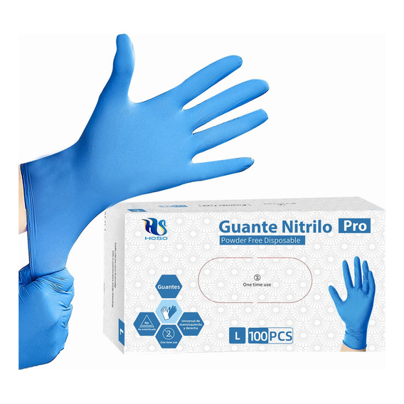  100 Guantes De Nitrilo Negros O Azul Dedos Texturizados Fragancia L AZUL