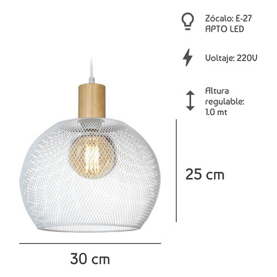 Colgante 1 Luz Osaka L Blanco Reja Madera Apto Led Deco E27