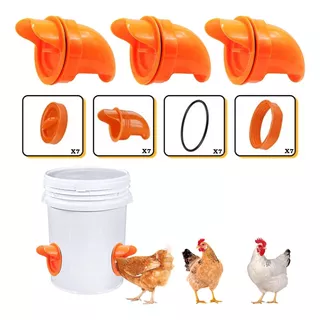 Kit 7 Bocal Para Comedouro Tratador Galinhas Aves Ração Cor Laranja