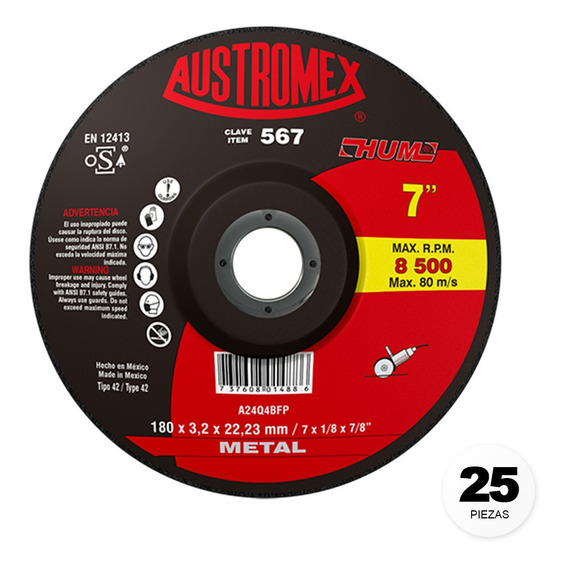Disco De Corte Austromex 567 Metal Hum 7  25 Pz