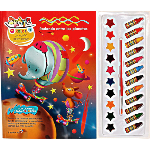 Kit Pintar Y Colorear Libro + Acuarelas + Crayones Planetas