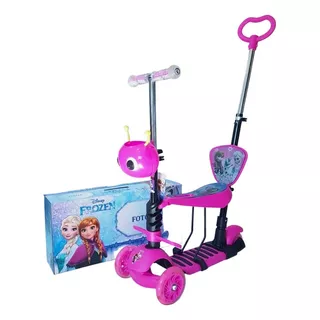 Patinete Infantil Frozen 3 Rodas 2x1 Com Música E Led. Cor Rosa