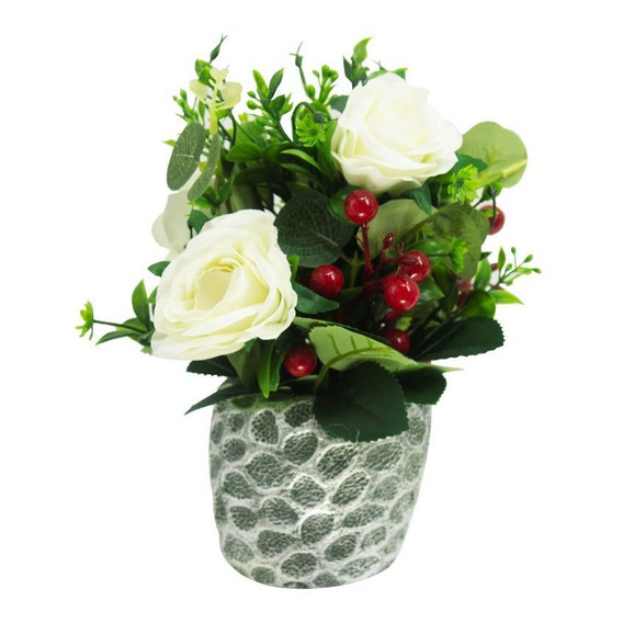 Maceta Decorativa Con Rosas Plantas Flores Artificiales 