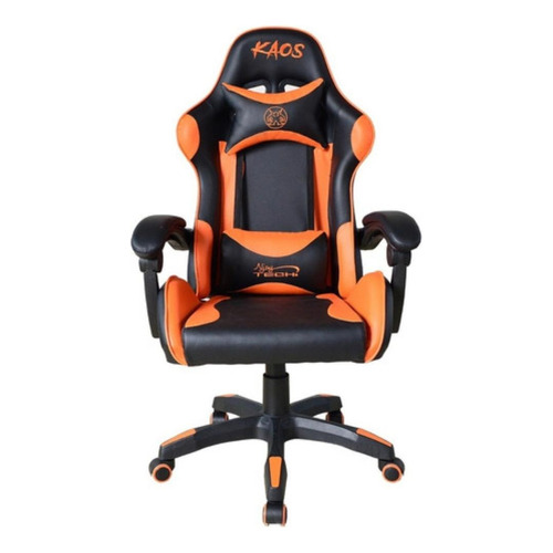 Silla de escritorio Njoytech Kaos gamer ergonómica  negra y naranja con tapizado de cuero sintético