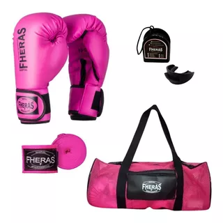 Kit Luva Boxe Muaythai+ Bucal  Duplo+ Bandagem+ Mochila