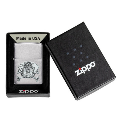 Encendedor Zippo Cromo Cepillado Emblema Calabera Cod 49293