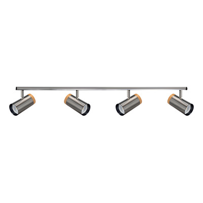 Riel 1 Metro 4 Luces Acero Con Madera Dicro Apto Led Gu10