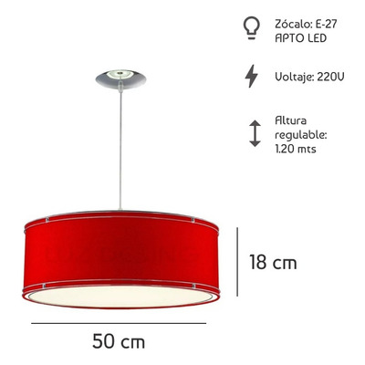 Colgante 3 Luces Doble Aro Rojo Cromo 50cm Apto Led 