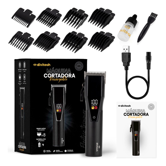 Máquina Cortapelo Profesional Inalámbrica Divitech® Para Barbería Clipper Black Cordless Pr-0087 Color Negro