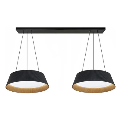 Lámpara Colgante Suiza 2 Luces Led Negro Madera Cont Remoto Negro