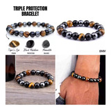 Pulsera Piedras  Protección Ojo Tigre-hematita-obsidiana