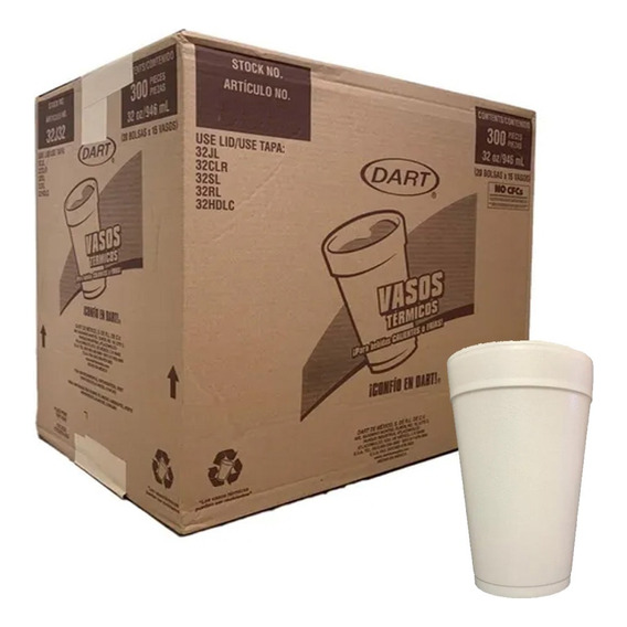 Vaso De Unicel  1 Litro  Caja Con 20 Paq 15 Piezas C/u