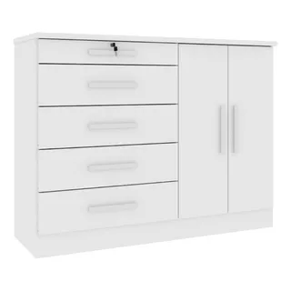 Comoda 5 Cajones 2 Puertas 3 Estantes 100% Mdp Color Blanco