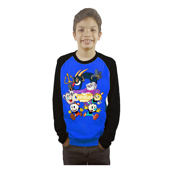 Polera De Cuphead Hermanos Taza Manga Larga Raglan